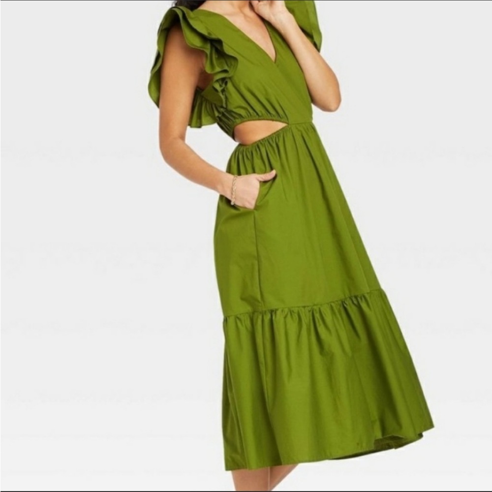 a new day Olive Green Ruffle Sleeve Midi Dress - Picture 3 of 7